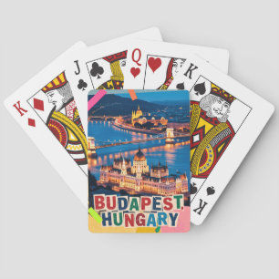 Budapest Hungary Night Cityscape Pop Art Collage Poker Cards
