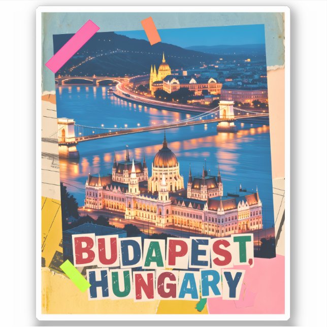 Budapest Hungary Night Cityscape Pop Art Collage Sticker (Front)