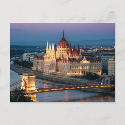 Budapest Hungary  Parliament Building Night Postcard