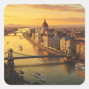 Budapest Hungary Parliament Building Travel Square Sticker