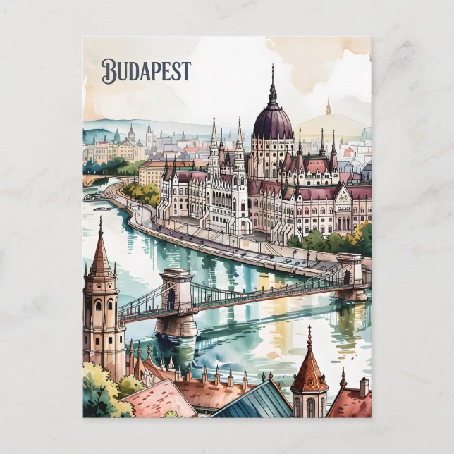 Budapest Hungary Parliament Danube River Skyline Postcard (Front)