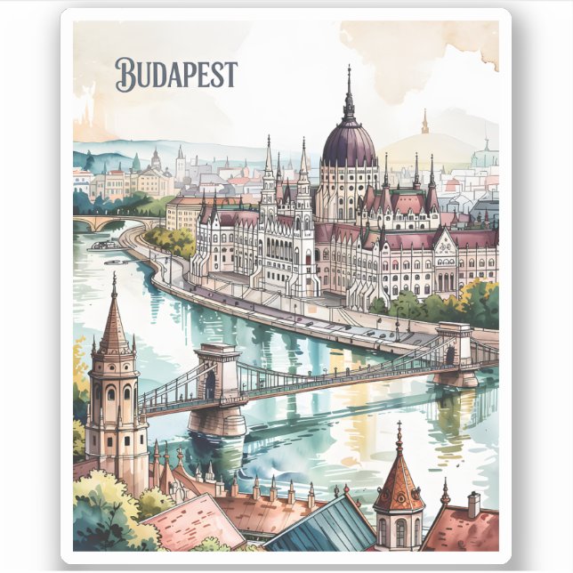 Budapest Hungary Parliament Danube River Skyline Sticker (Front)