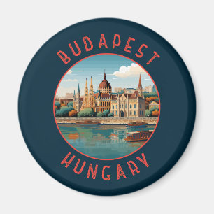 Budapest Hungary Retro Distressed Circle Magnet