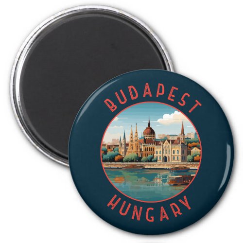 Budapest Hungary Retro Distressed Circle Magnet