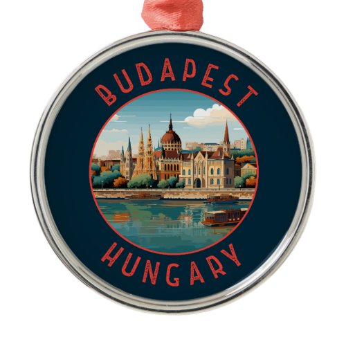 Budapest Hungary Retro Distressed Circle Metal Ornament