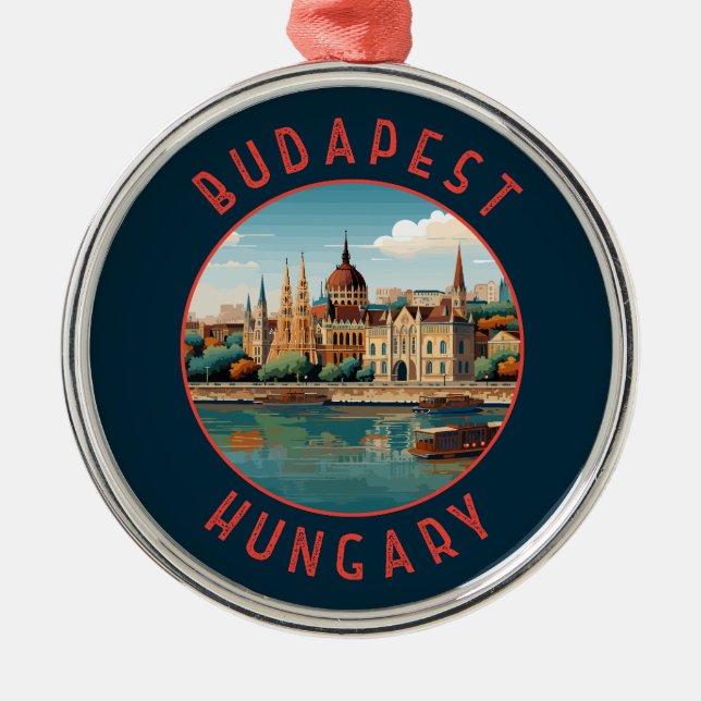 Budapest Hungary Retro Distressed Circle Metal Ornament (Front)