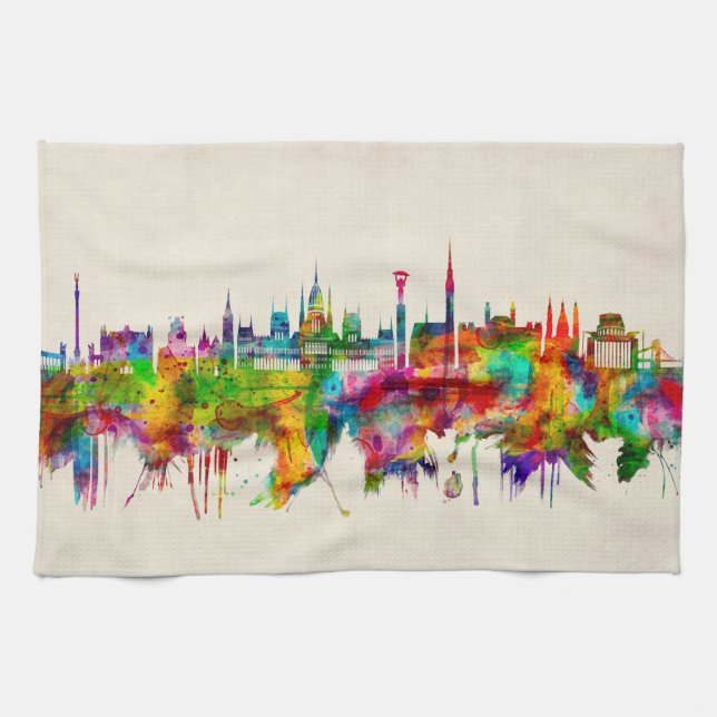 Budapest Hungary Skyline Kitchen Towel (Horizontal)