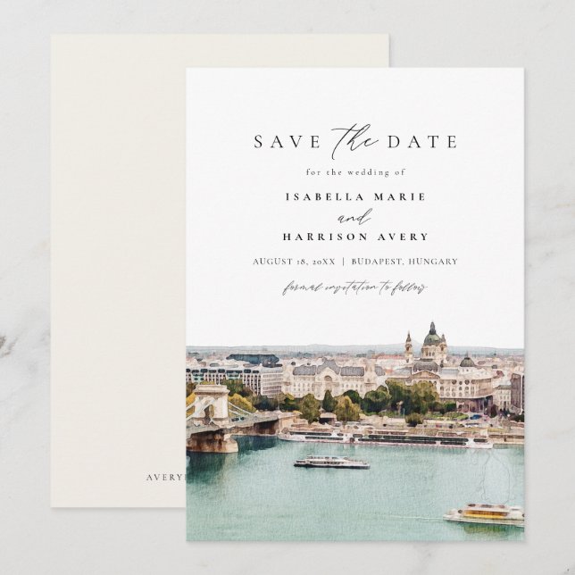 BUDAPEST, HUNGARY Skyline Save the Date Invitation (Front/Back)
