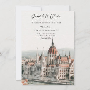 Budapest Hungary Skyline Wedding Invitation 