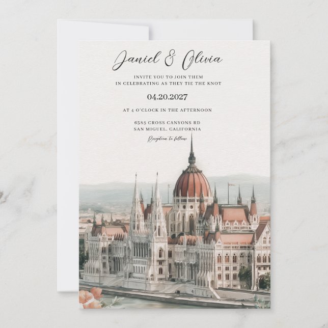 Budapest Hungary Skyline Wedding Invitation  (Front)