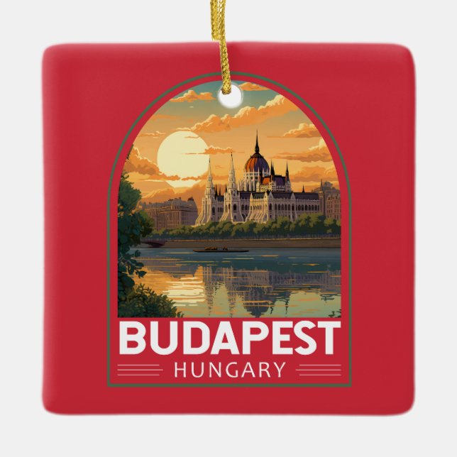 Budapest Hungary Travel Art Vintage Ceramic Ornament (Front)