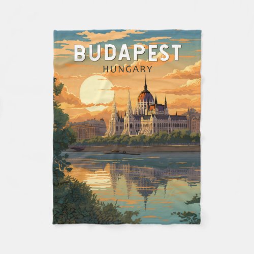 Budapest Hungary Travel Art Vintage Fleece Blanket