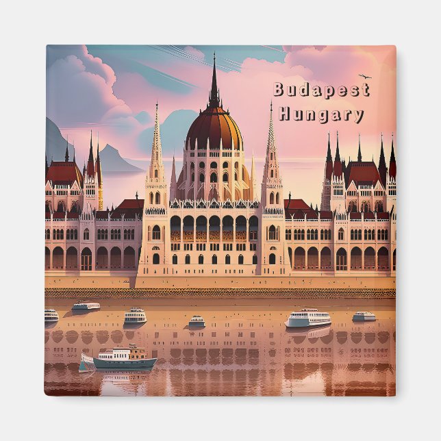 Budapest Hungary travel art vintage magnet (Front)