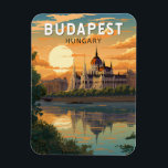 Budapest Hungary Travel Art Vintage Magnet<br><div class="desc">Budapest retro vector travel design in an emblem style. Budapest,  Hungary’s capital,  is bisected by the River Danube. Its 19th-century Chain Bridge connects the hilly Buda district with flat Pest.</div>