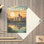 Budapest Hungary Travel Art Vintage Postcard<br><div class="desc">Budapest retro vector travel design in an emblem style. Budapest,  Hungary’s capital,  is bisected by the River Danube. Its 19th-century Chain Bridge connects the hilly Buda district with flat Pest.</div>
