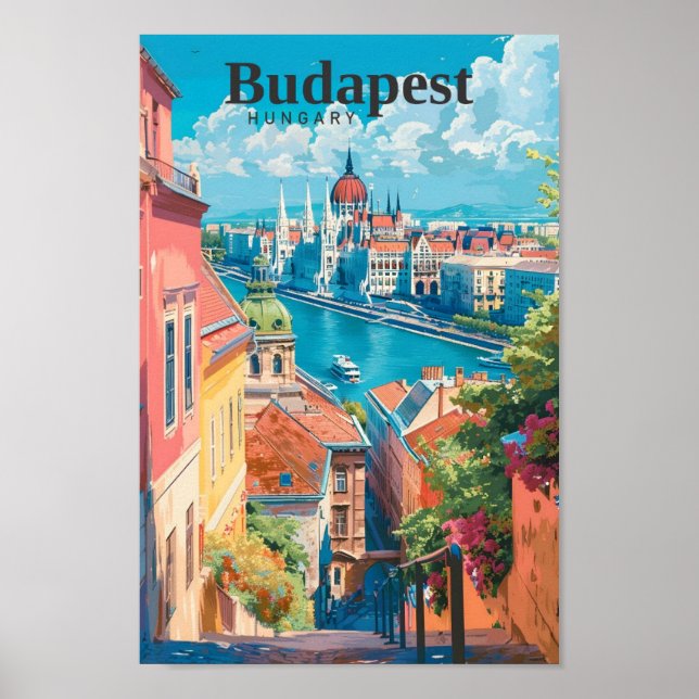 Budapest Hungary Travel Art Vintage  Poster (Front)