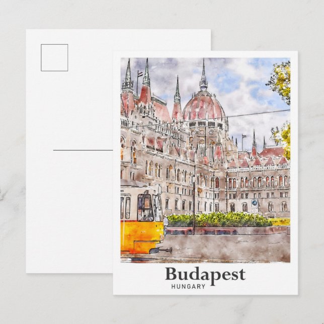 Budapest Hungary Travel Art Watercolor Sketch  Postcard (Front/Back)