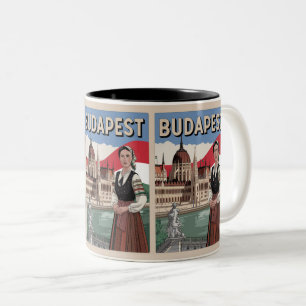budapest hungary vintage local woman Gifts Two-Tone Coffee Mug