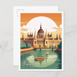 Budapest Hungary vintage travel illustration Postcard