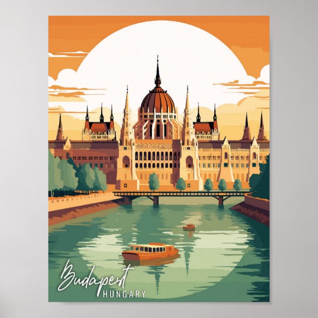 Budapest Hungary vintage travel illustration Poster (Front)