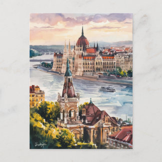 Budapest Hungary  Vintage Watercolor Painting Postcard