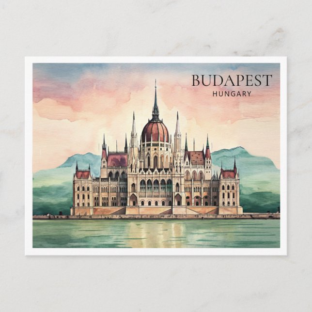 Budapest Hungary Watercolor Postcard Danube View (Front)