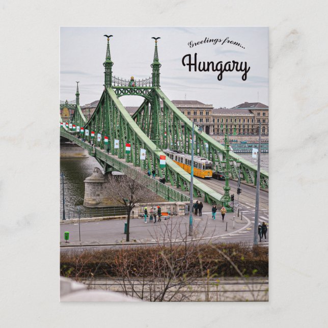Budapest Liberty Bridge and Tram Hungary Postcard (Front)