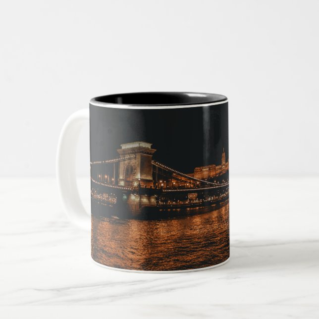BUDAPEST NIGHT VIEW Two-Tone COFFEE MUG (Front Left)