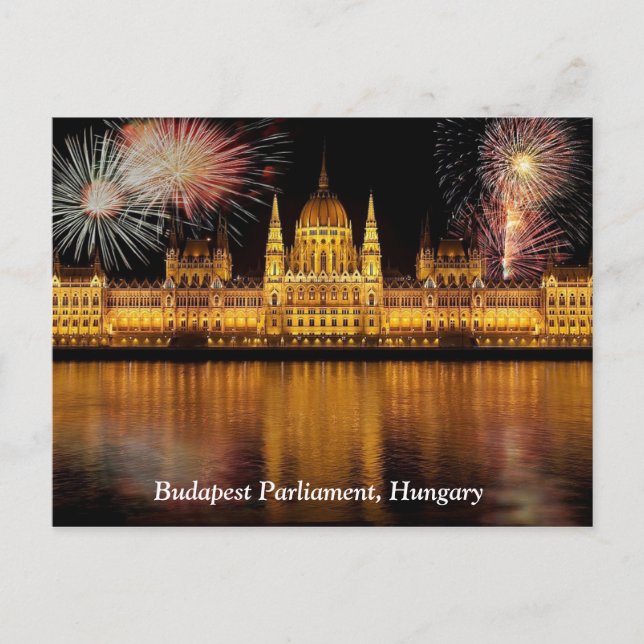 Budapest Parliament Hungary with fireworks Postcard (Front)