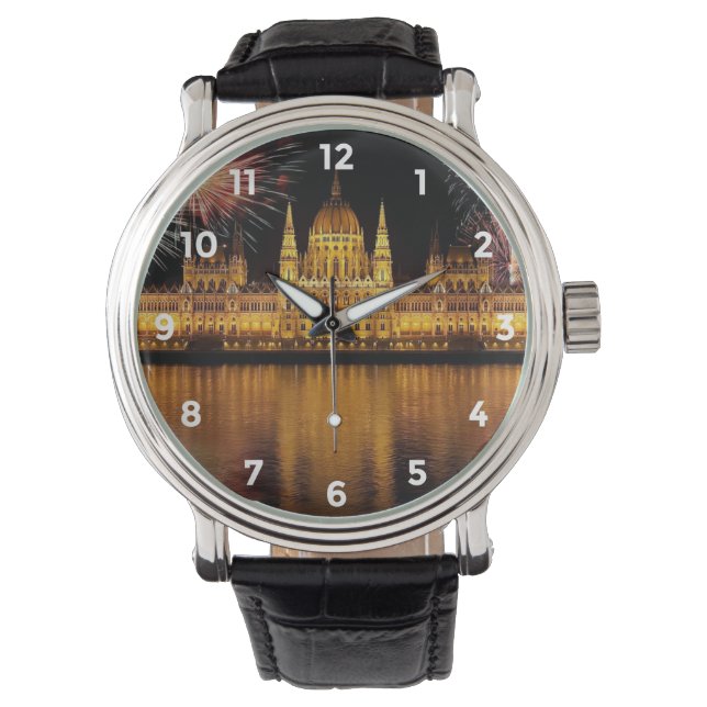 Budapest Parliament Hungary with fireworks Watch (Front)