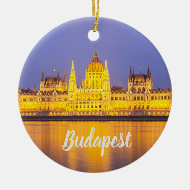 Budapest Parliament Panorama Hungary Holiday Ceramic Ornament (Front)