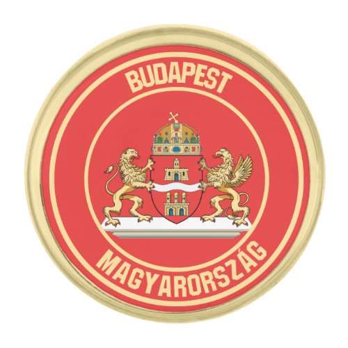 Budapest Round Emblem Gold Finish Lapel Pin