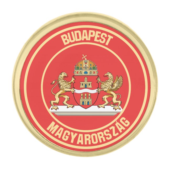Budapest Round Emblem Gold Finish Lapel Pin (Front)