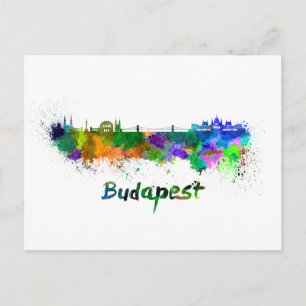 Budapest skyline in watercolor postcard
