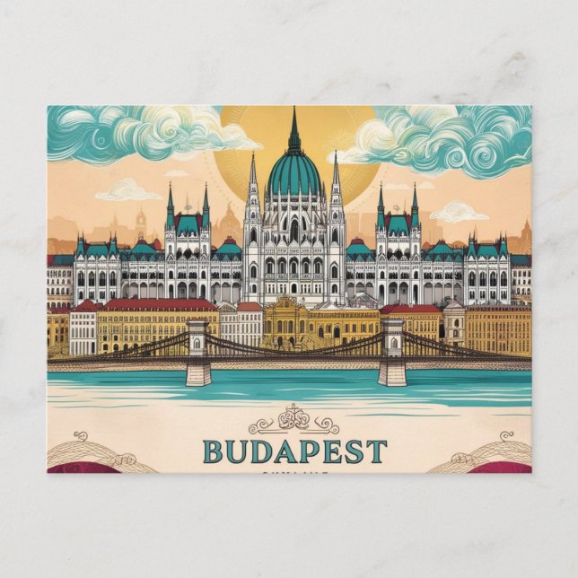 Budapest Skyline Travel Captivating Artwork  Postcard (Front)