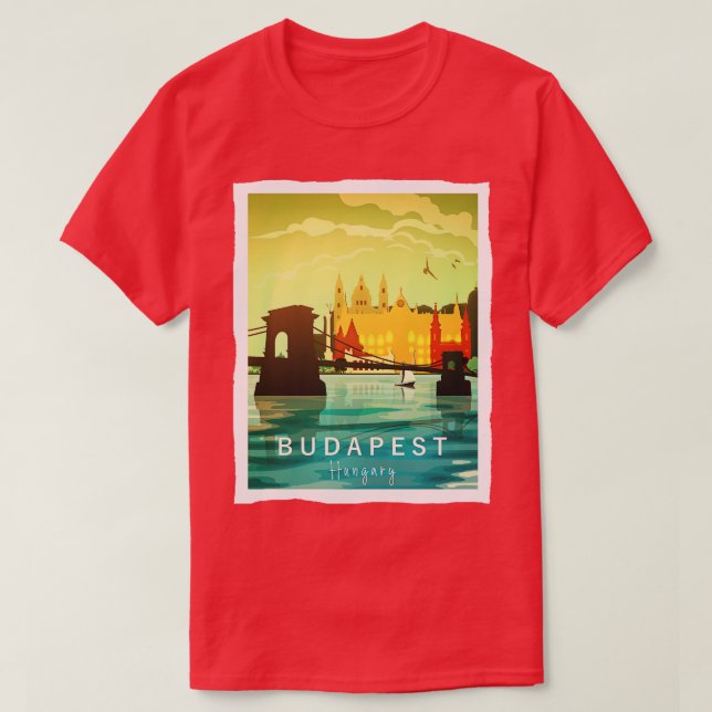 Budapest Travel Hungary Retro Style Art T-Shirt (Design Front)