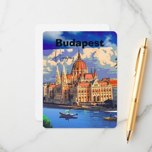 Budapest Travel Postcard Art, Hungary Travel Postc (Front/Back In Situ)