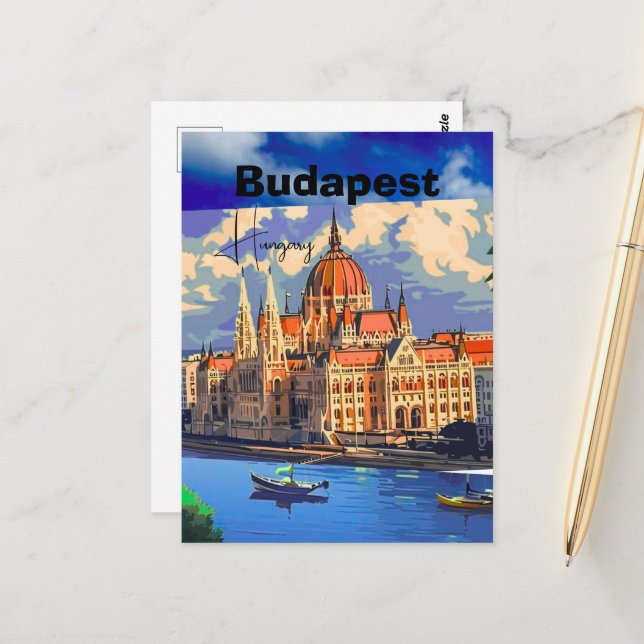 Budapest Travel Postcard Art, Hungary Travel Postc (Front/Back In Situ)