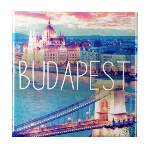 Budapest vintage poster ceramic tile