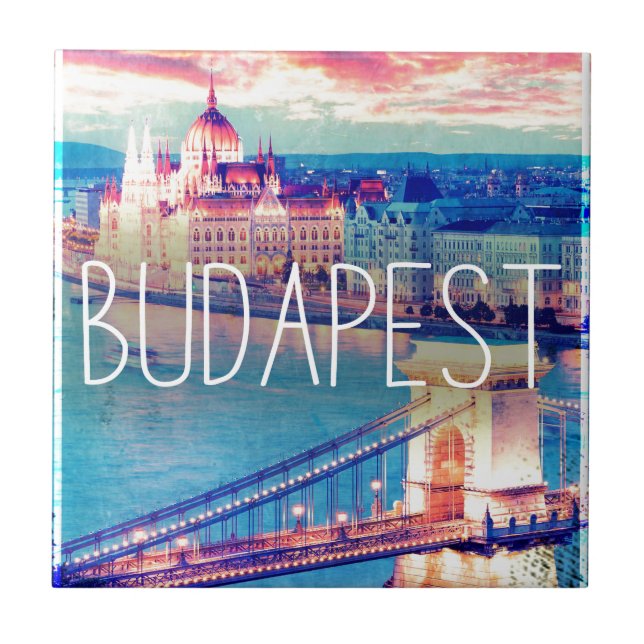 Budapest, vintage poster ceramic tile (Front)