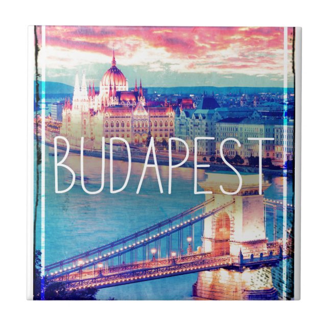 Budapest - vintage-poster ceramic tile (Front)