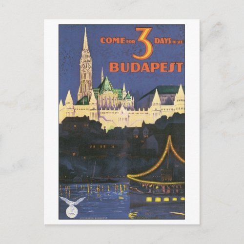 Budapest Vintage Travel Poster Postcard