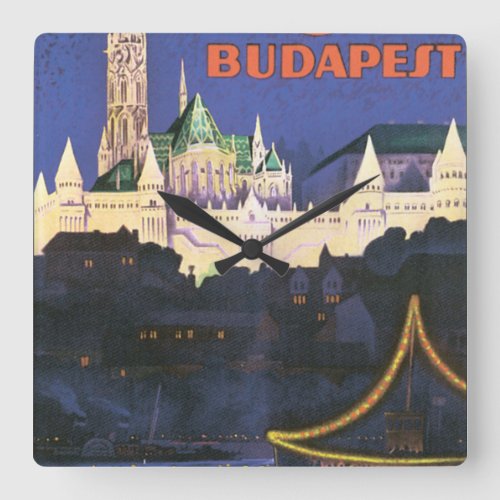 Budapest Vintage Travel Poster Square Wall Clock