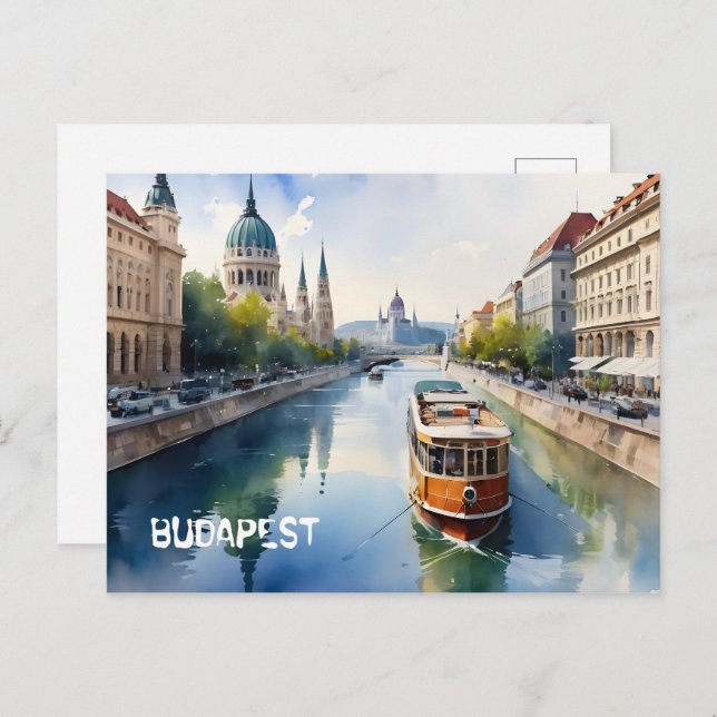 Budapest watercolor art postcard (Front/Back)
