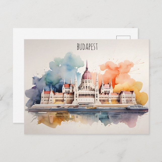 Budapest watercolor art postcard (Front/Back)