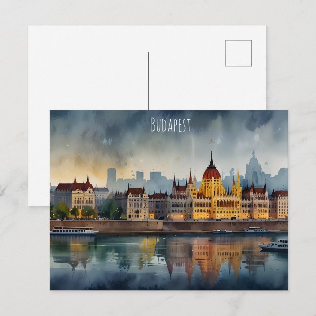 Budapest watercolor art postcard (Front/Back)