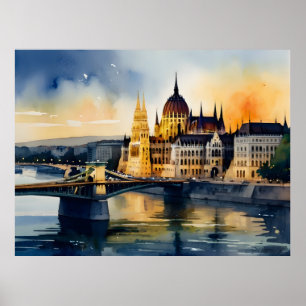 Budapest watercolor art poster