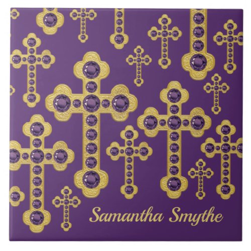 Budded Crosses with 12 Faux Amethysts _ Ceramic Tile