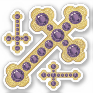 Budded Crosses with 12 Faux Amethysts - Contour Sticker