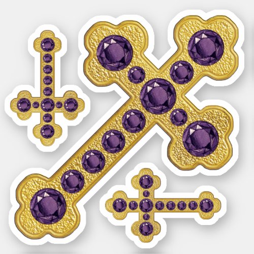 Budded Crosses with 12 Faux Amethysts _ Contour Sticker